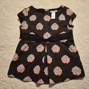 Janie and Jack size 6 La Rosa pink rose polka dot blouse back buttons EUC